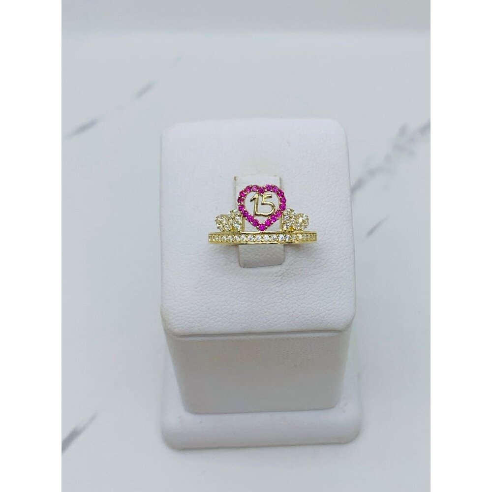 10k solid gold ring sweet 15 crown tiara heart ❤️ Size 7